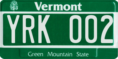 VT license plate YRK002