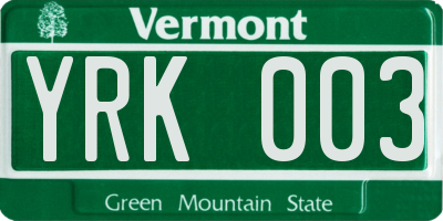 VT license plate YRK003
