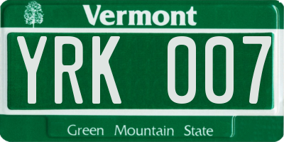 VT license plate YRK007