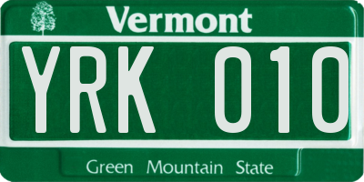 VT license plate YRK010