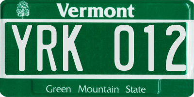 VT license plate YRK012