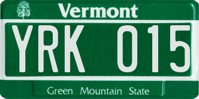 VT license plate YRK015