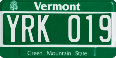 VT license plate YRK019