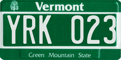 VT license plate YRK023