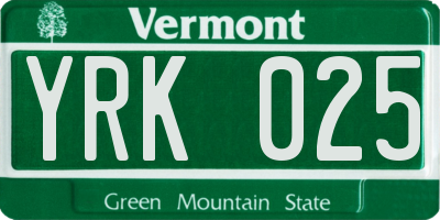 VT license plate YRK025