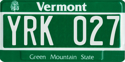 VT license plate YRK027