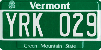 VT license plate YRK029