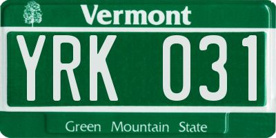 VT license plate YRK031