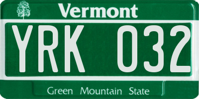VT license plate YRK032