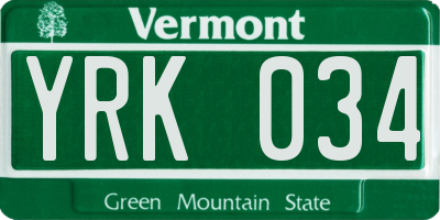 VT license plate YRK034