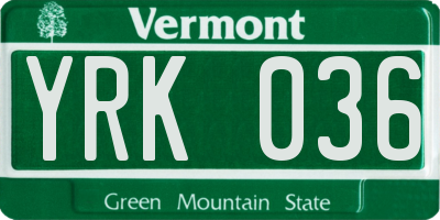 VT license plate YRK036