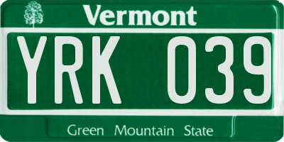 VT license plate YRK039