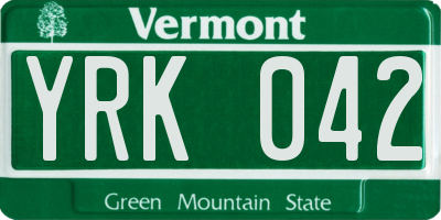 VT license plate YRK042