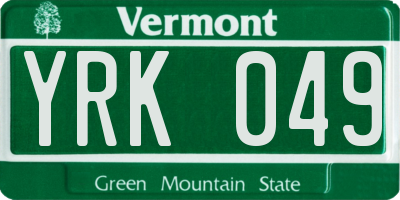 VT license plate YRK049
