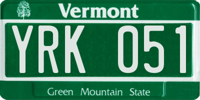 VT license plate YRK051