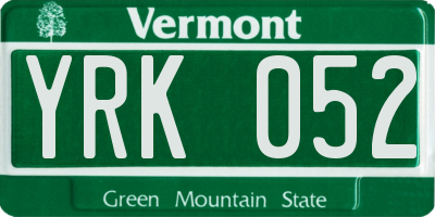 VT license plate YRK052