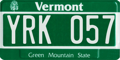 VT license plate YRK057