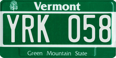 VT license plate YRK058