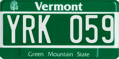 VT license plate YRK059
