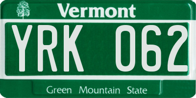 VT license plate YRK062