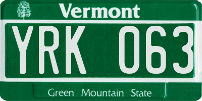 VT license plate YRK063