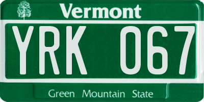 VT license plate YRK067