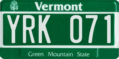 VT license plate YRK071