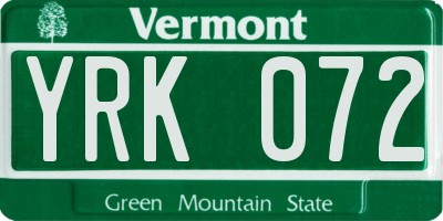 VT license plate YRK072