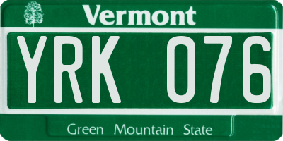 VT license plate YRK076