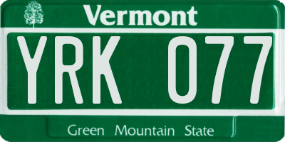 VT license plate YRK077