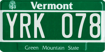 VT license plate YRK078