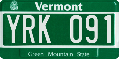 VT license plate YRK091