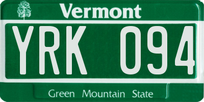 VT license plate YRK094