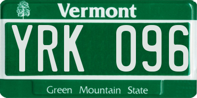 VT license plate YRK096