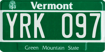VT license plate YRK097