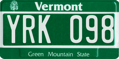 VT license plate YRK098