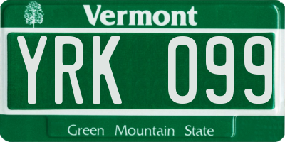 VT license plate YRK099