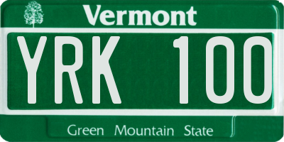 VT license plate YRK100