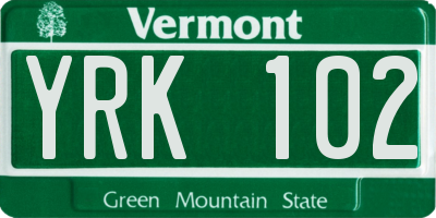 VT license plate YRK102