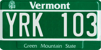 VT license plate YRK103