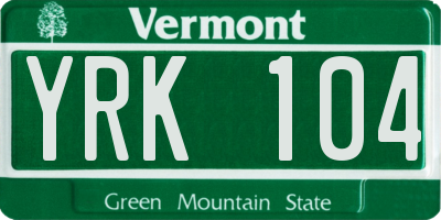 VT license plate YRK104