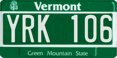 VT license plate YRK106