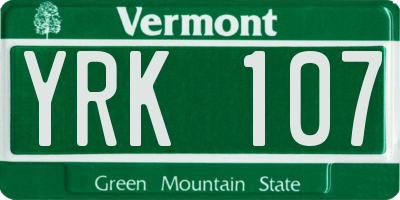 VT license plate YRK107