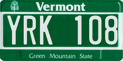 VT license plate YRK108