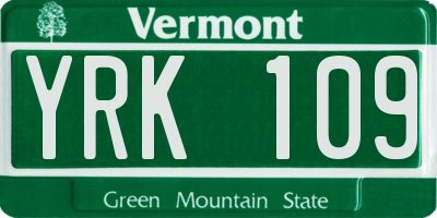 VT license plate YRK109
