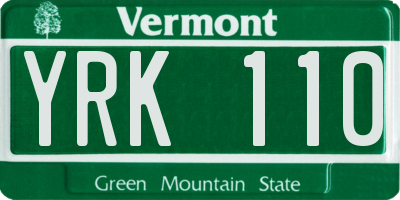 VT license plate YRK110