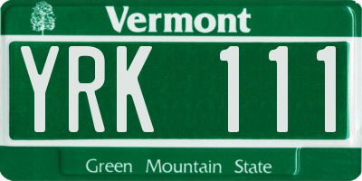VT license plate YRK111