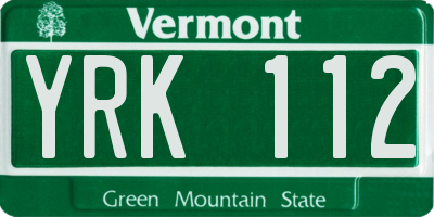 VT license plate YRK112