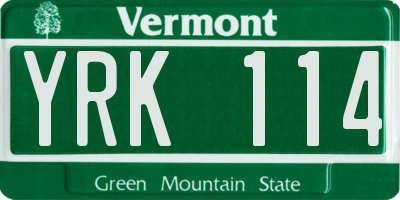 VT license plate YRK114