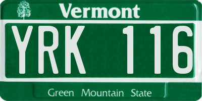 VT license plate YRK116